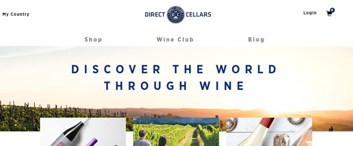 Direct Cellars website screenshot showing vineyards and text