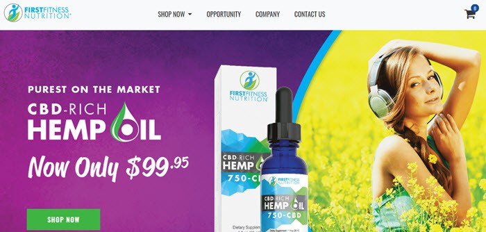 An image from the First Fitness Nutrition website showing a young woman and hemp oil