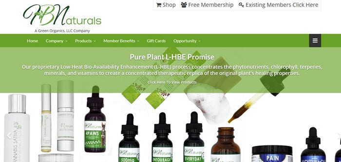 A screenshot from the HB Naturals website showing their product range