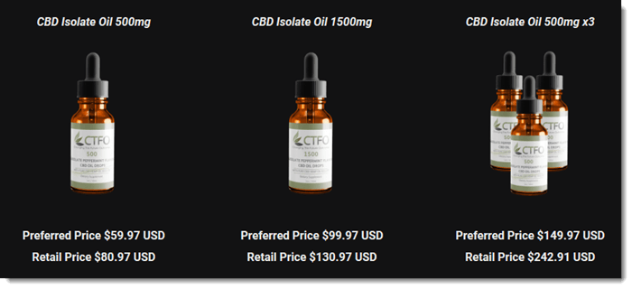 A selection of three CBD oil products