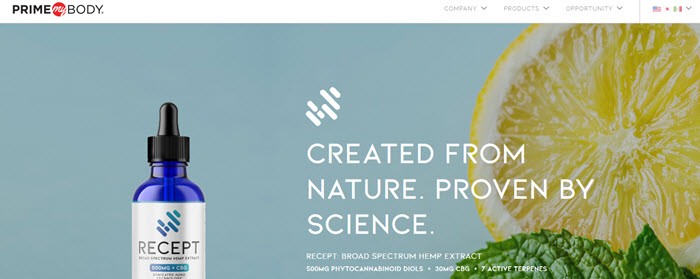 A website screenshot from Prime My Body showing their hemp oil and fruit