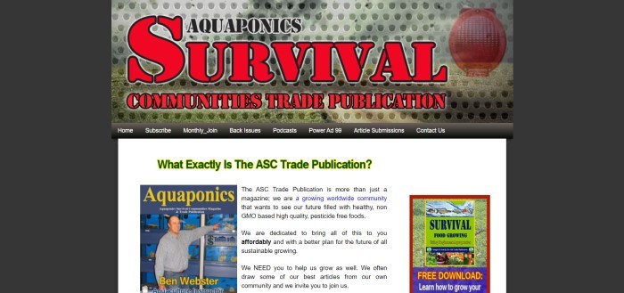 This screenshot of the home page for ASC Magazine has a dark background with a white middle section which includes two photos of the ASC Publication and black text explaining what the magazine is about.