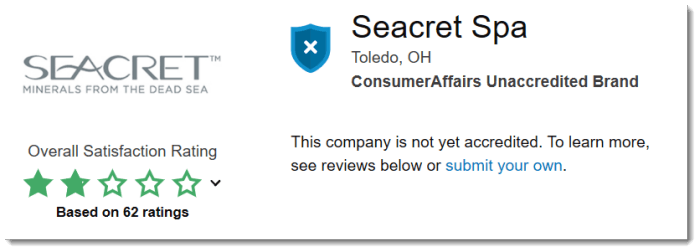 Poor ratings for Seacret