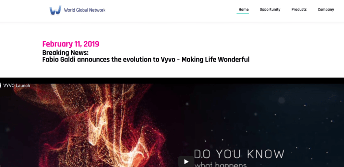 World Global Network Website Screenshot showing the launch of a new product
