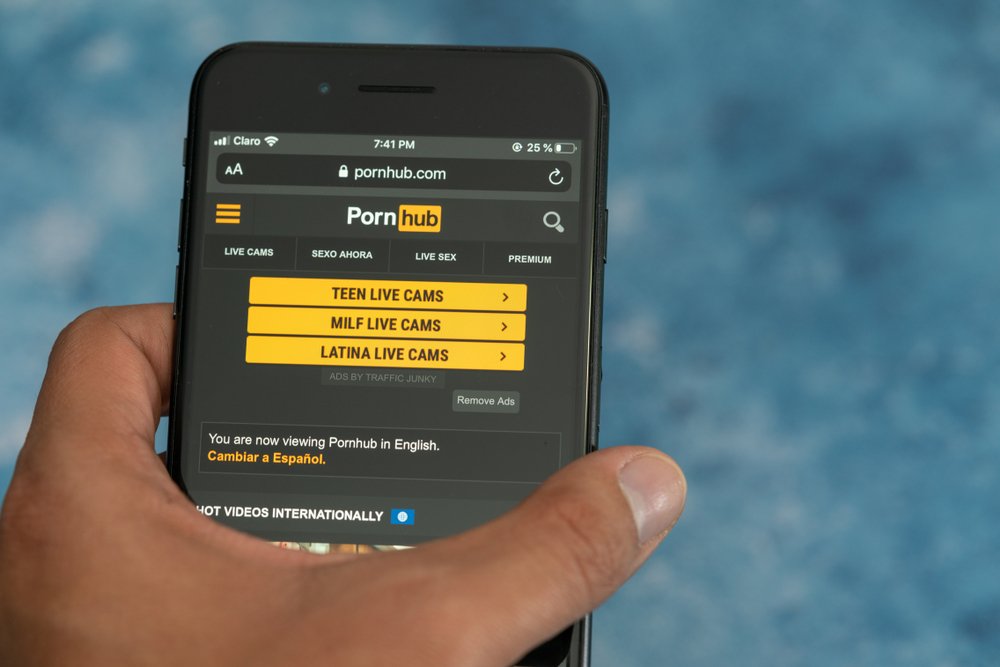 pornhub menu displayed on mobile phone