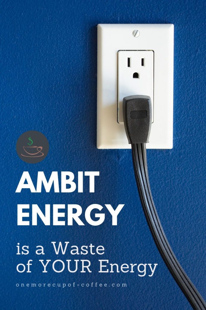 blue wall with electrical socket and a black plug, with text at the bottom "Ambit Energy is a Waste of YOUR Energy"