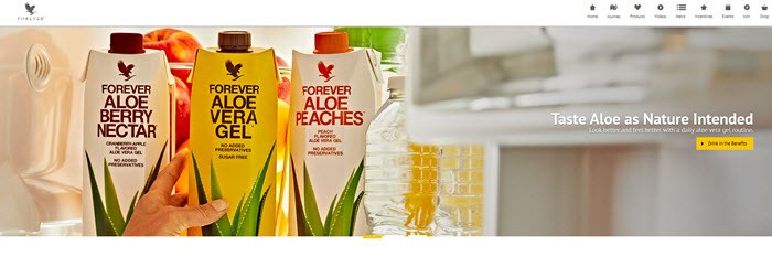 Forever Living Website Screenshot showing three bottles of the drinkable aloe