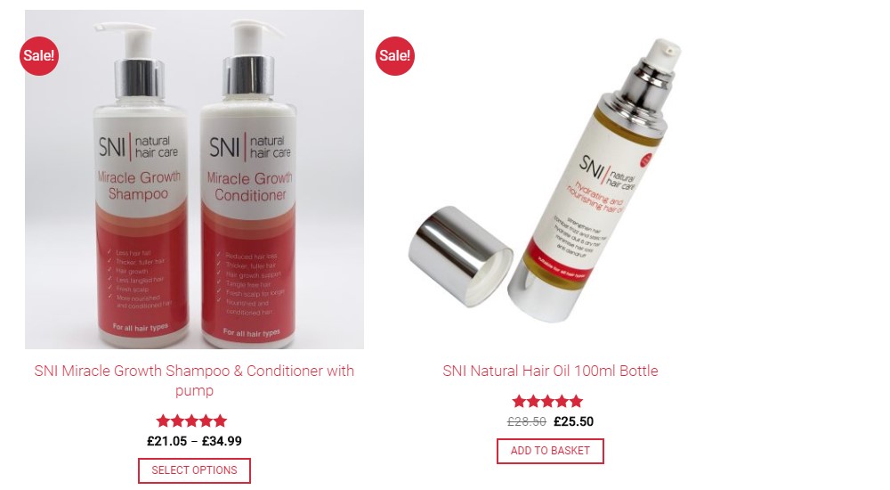 SNI hair care best sellers page