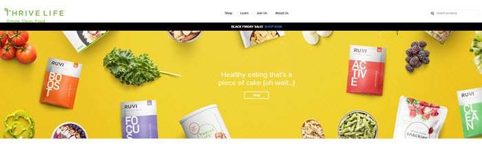 Forever Living Website Screenshot showing a selection of fresh food on a yellow background