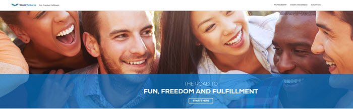 World Ventures Website Screenshot showing a group of young people laughing