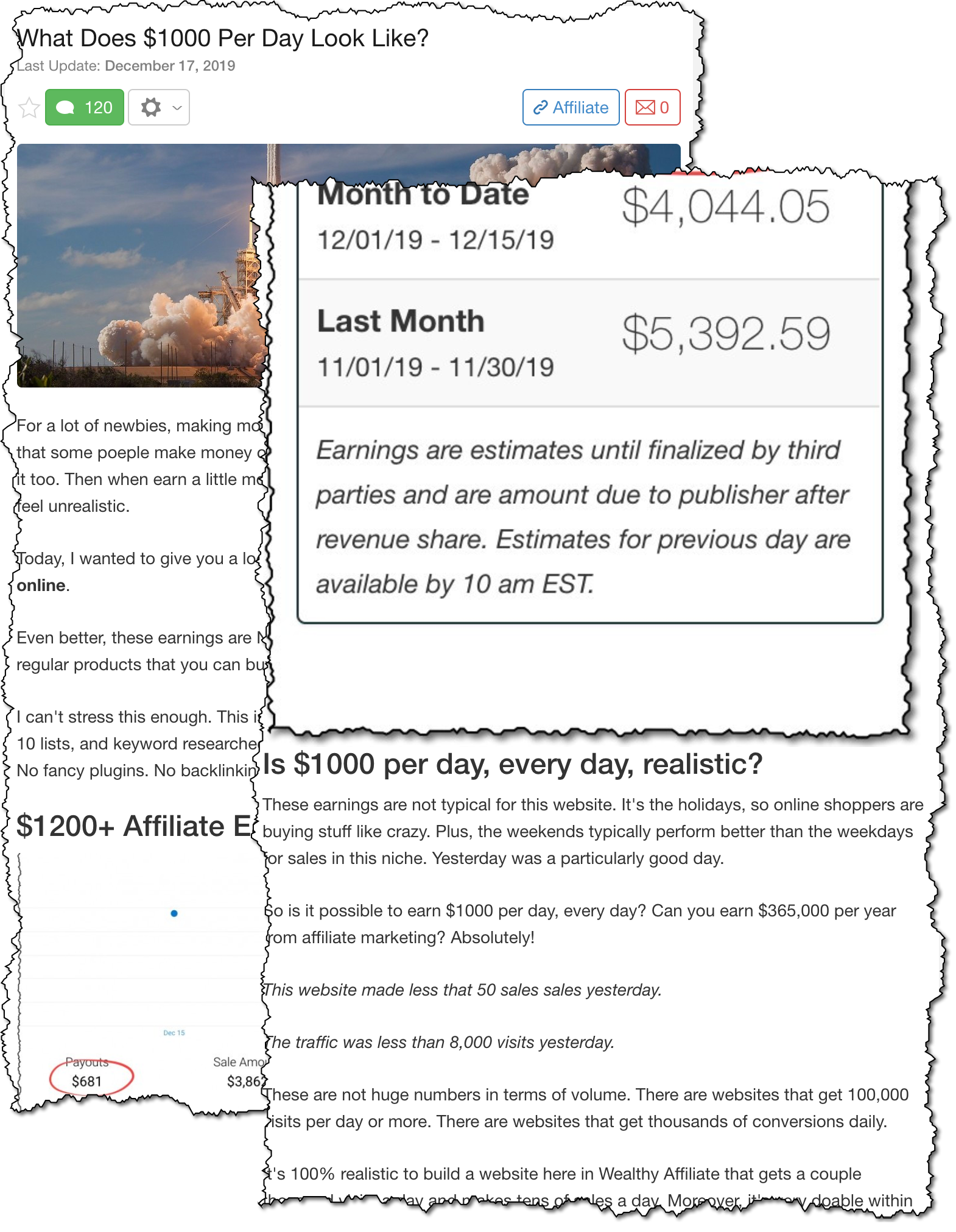 1000 dollar day blog post screenshot from Wealthy Affiliate