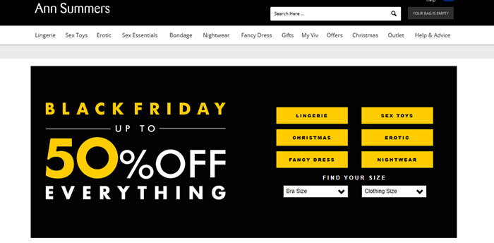 Ann Summers Website Screenshot showing a Black Friday sale