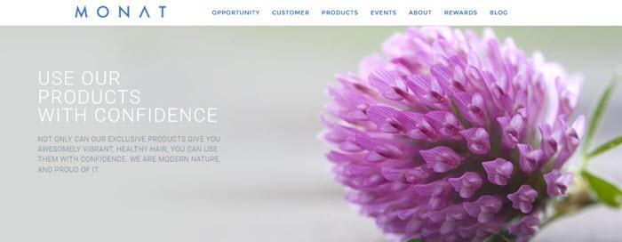 Monat Website Screenshot showing a flower and text from the company