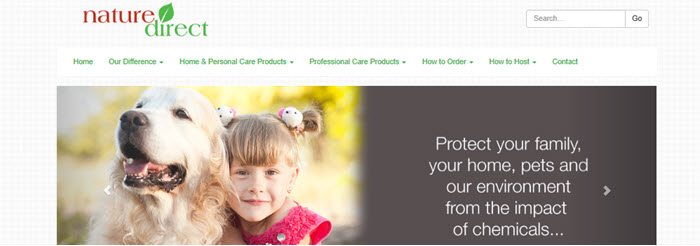 Nature Direct Website Screenshot showing a young girl and her dog