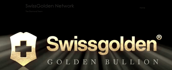 Website screenshot from Swissgolden Network showing the logo against a black background