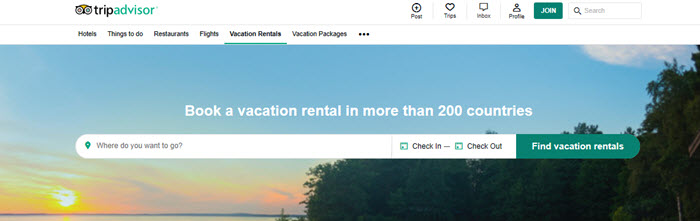 TripAdvisor Rental Website Screenshot showing pretty scenery