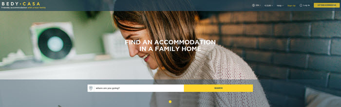 Website Screenshot from BedyCasa showing a young host mother