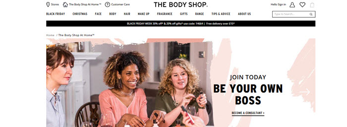 Website Screenshot from The Body Shop At Home showing a group of women