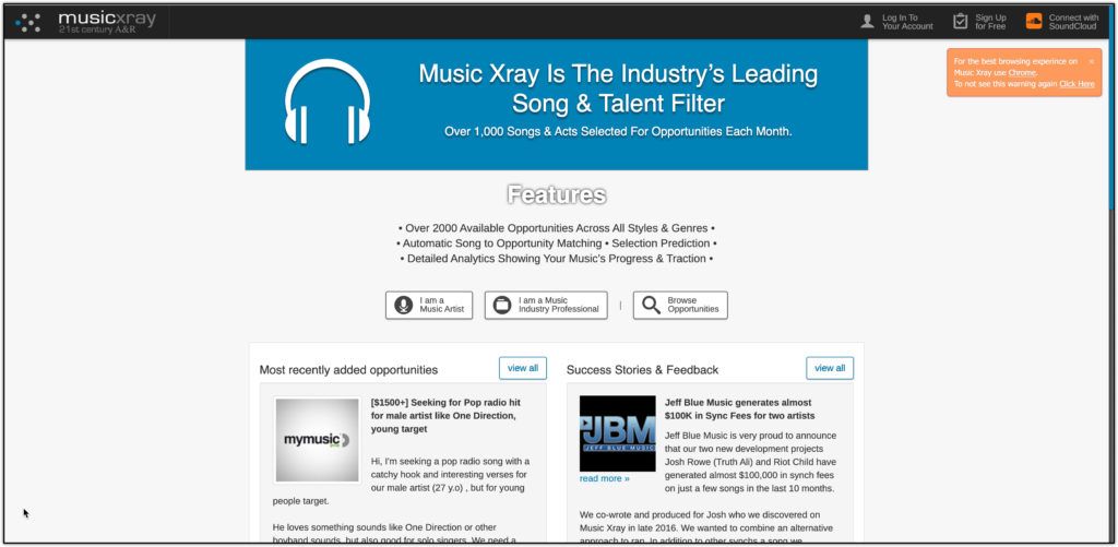 musicxray homepage screenshot