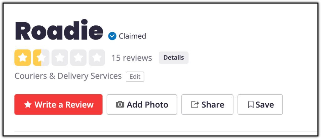 roadie yelp review