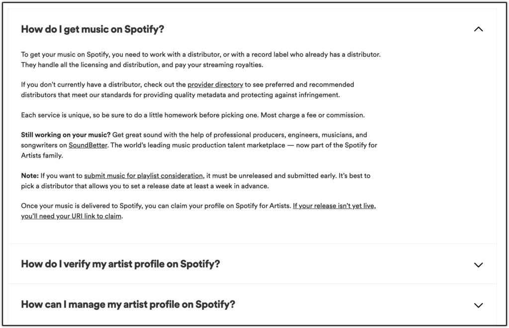 spotify faq for artists