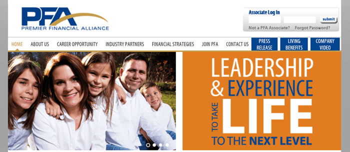 An image of the Premier Financial Alliance website showing a family