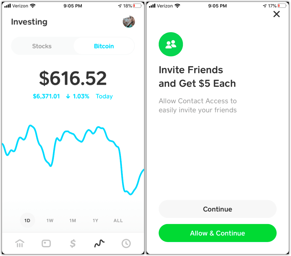 cash app bitcoin and referral fee screenshot