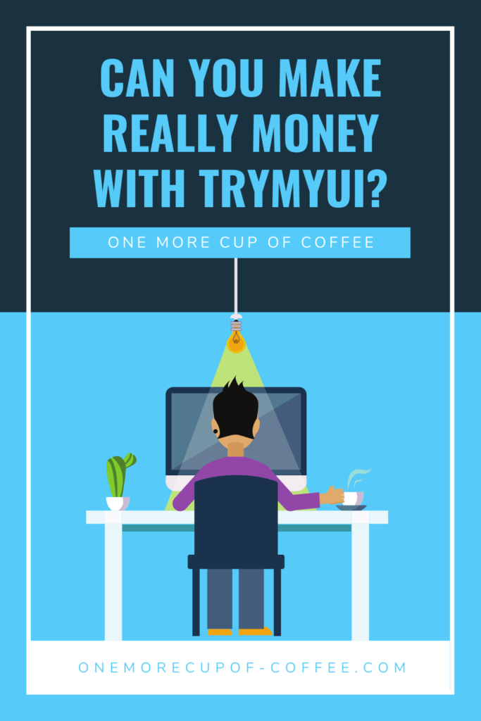 vector graphic man working at computer desk making money with trymyui