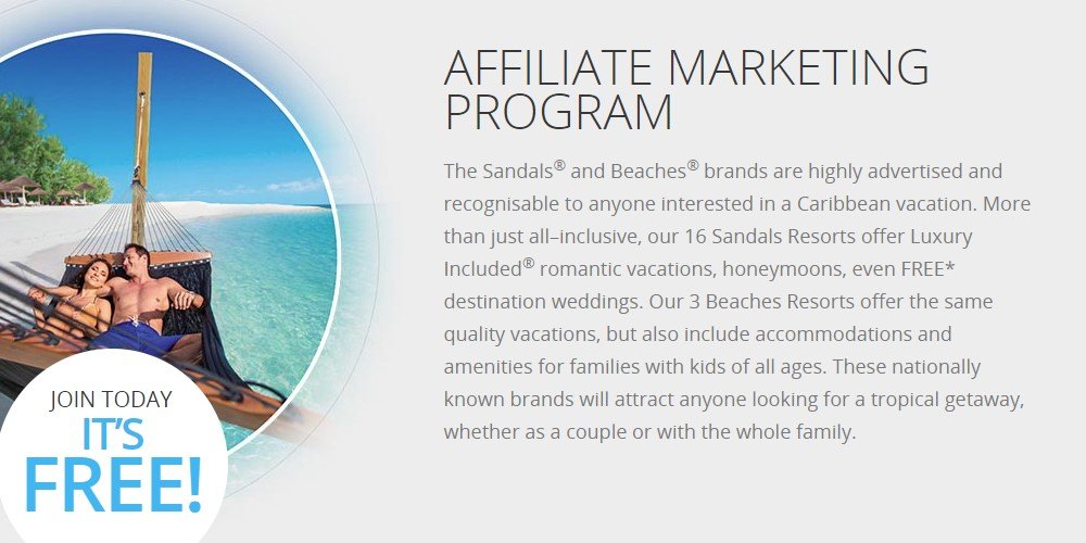 sandals resorts affiliate sign up page.