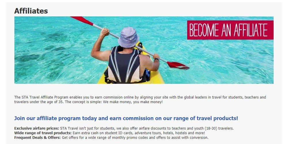  sta travel affiliate sign up page