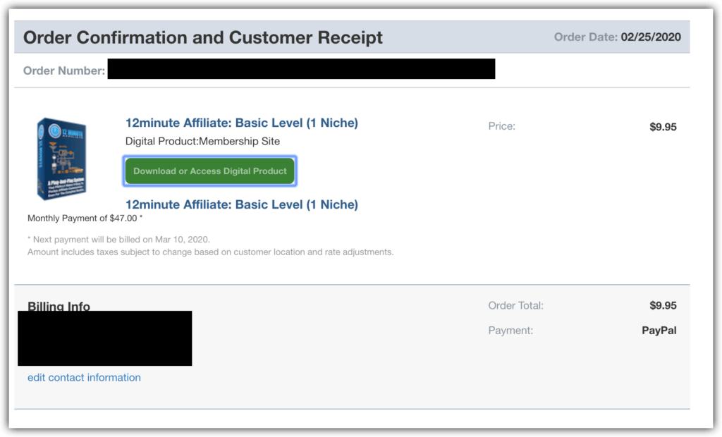 12 minute affiliate receipt