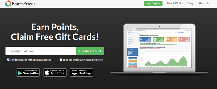 PointsPrizes Website Screenshot