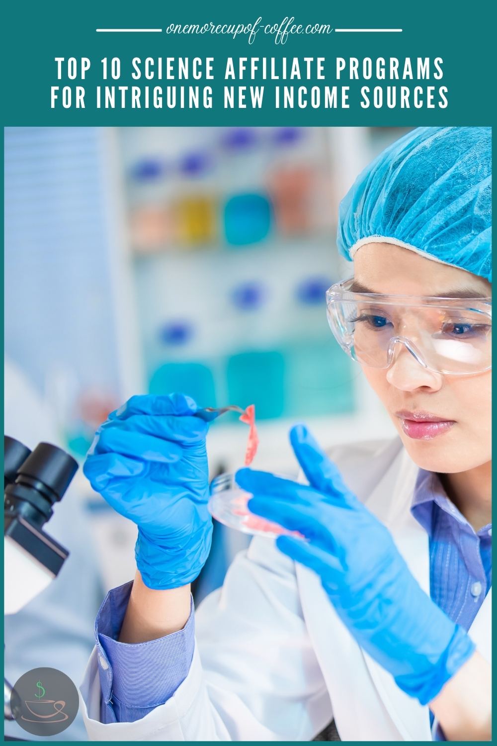 woman in lab suit working on a piece of material and transparent round dish