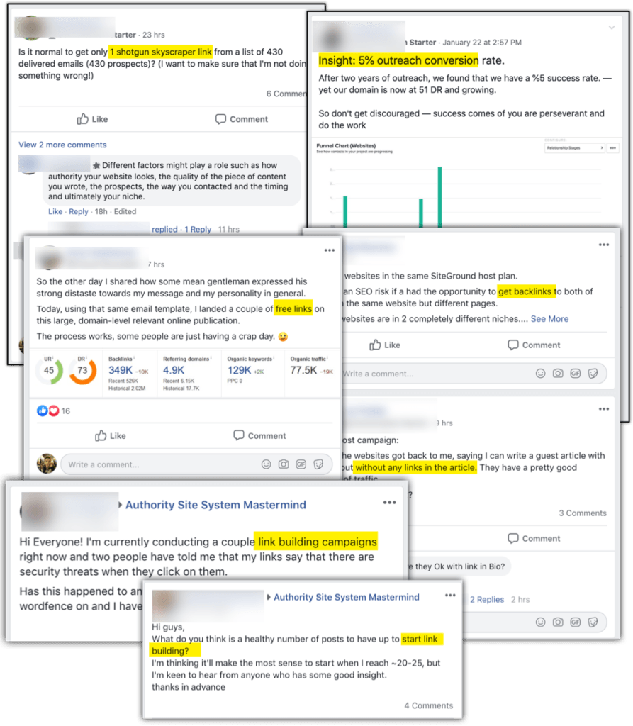 authority hacker facebook group obsessing over backlinks