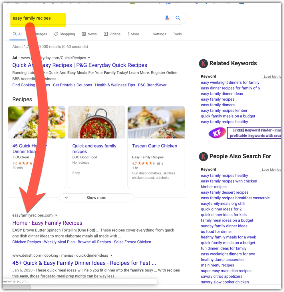 easy family recipes exact match domain ranking