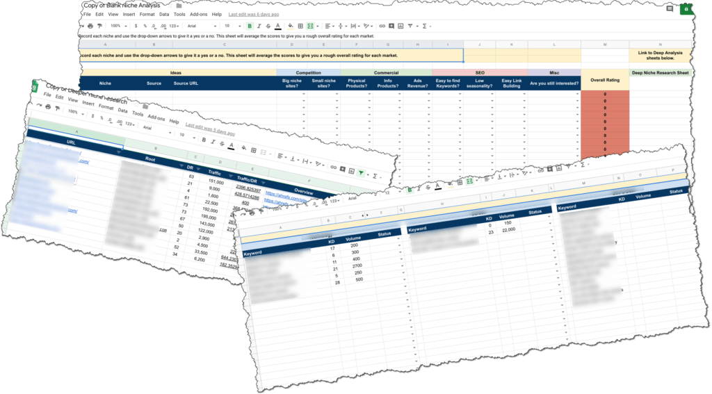 niche research spreadsheets