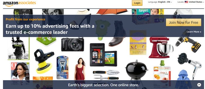 A screenshot of the Amazon Associates website, showing a collection of products