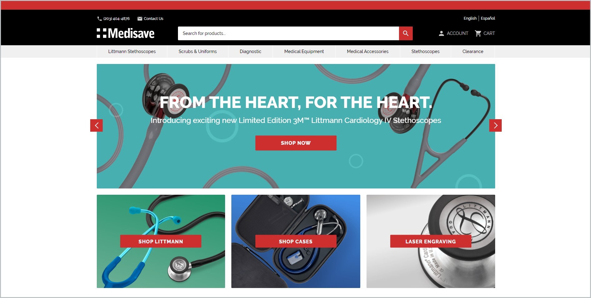 screenshot of Medisave homepage with black header bearing the website's name and search bar, it features images of some of the website's products