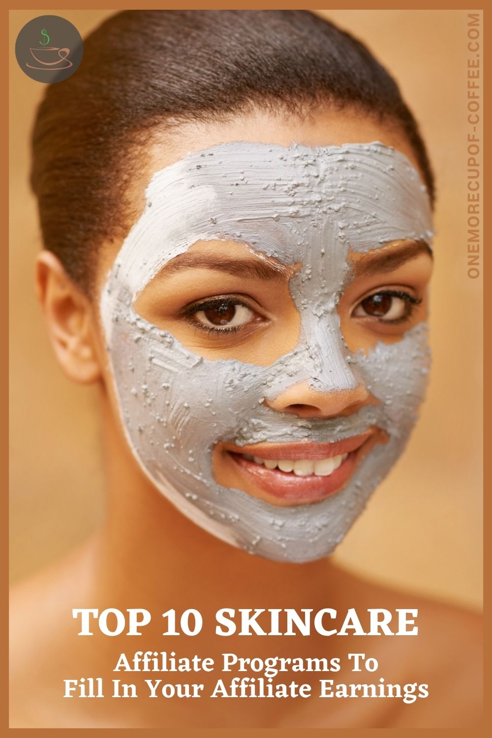 closeup image of a smiling black woman's face with clay mask, with text overlay 