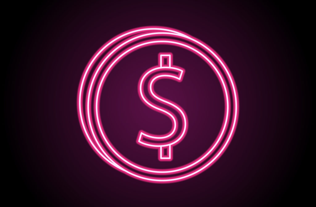 neon coin with dollar sign