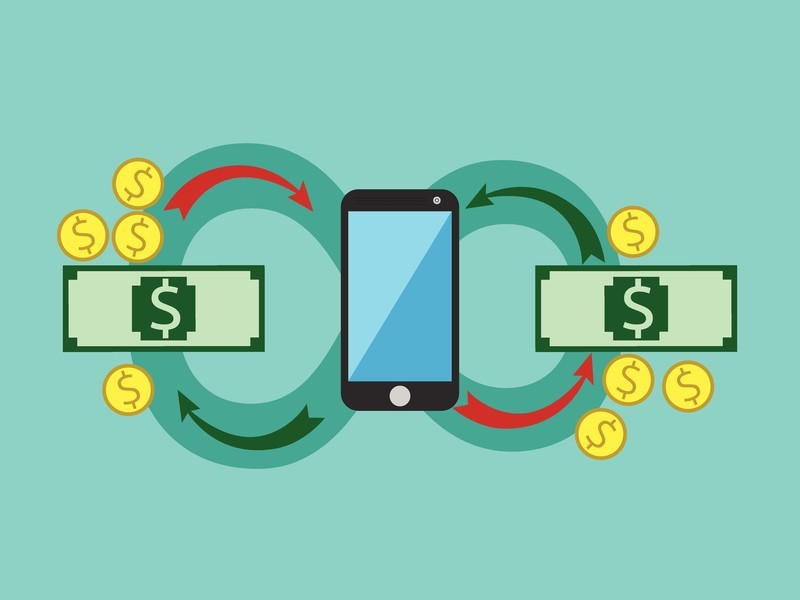 vector graphic of smartphone with dollars and coins to represent personal finance bloggers earning money