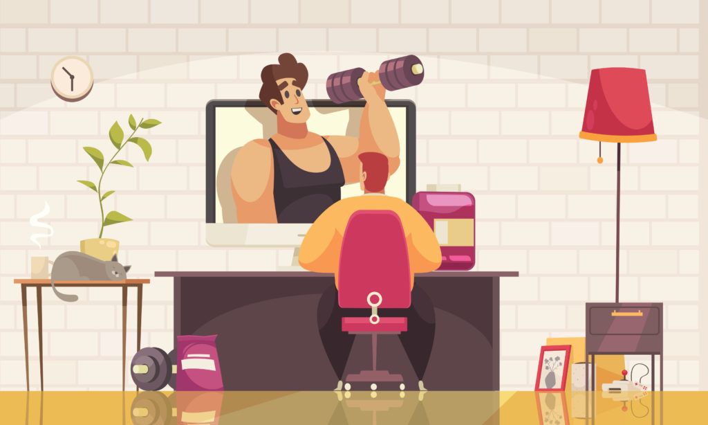 vector image of man watching fitness guru on YouTube