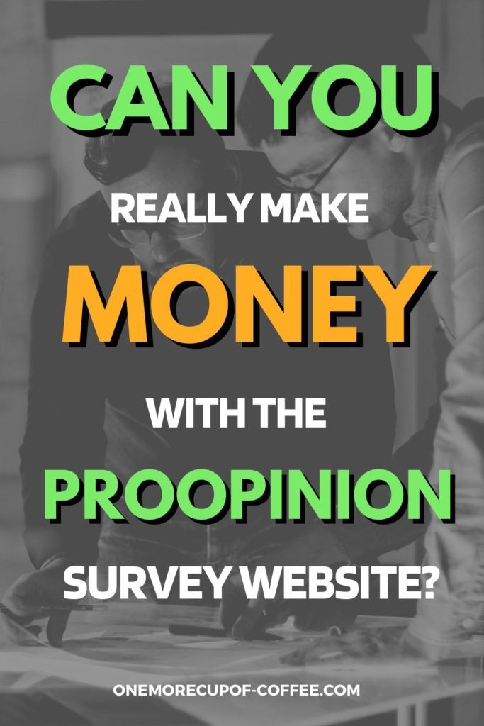 black and white image of two men looking and studying papers on table, with green, yellow, and white text overlay "Can You Really Make Money With The ProOpinion Survey Website"