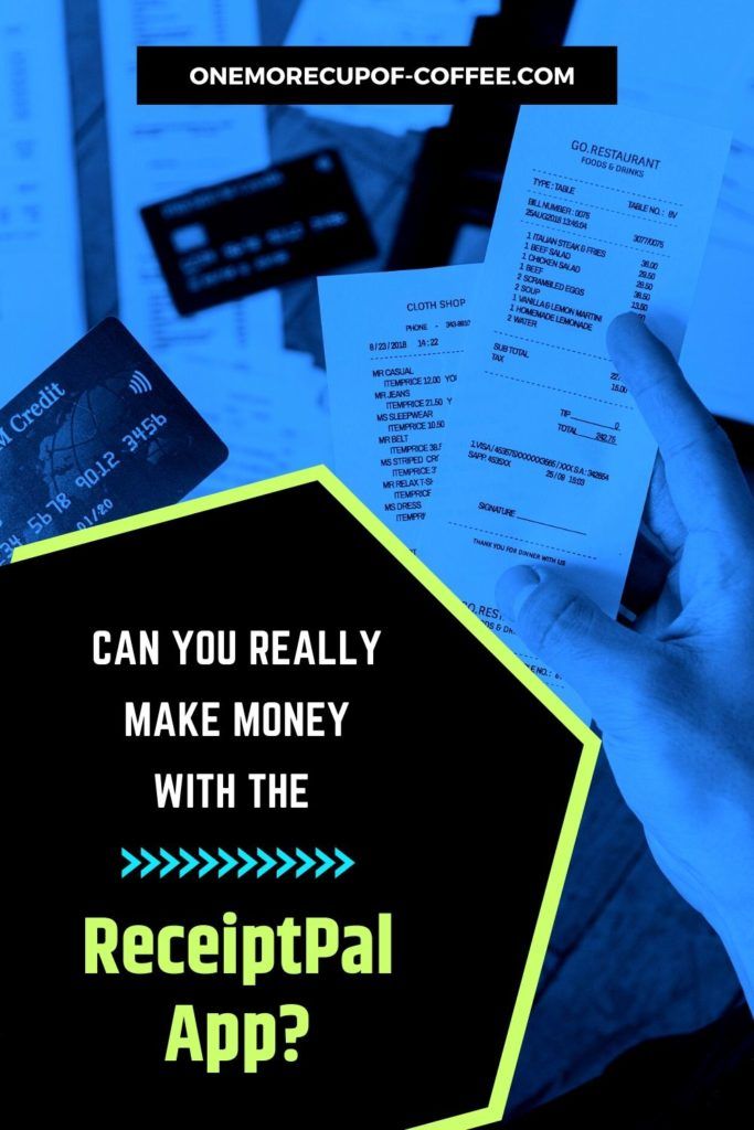 Bluish background with hand holding receipts and credit cards, with text overlay "Can You Really Make Money With The ReceiptPal App"