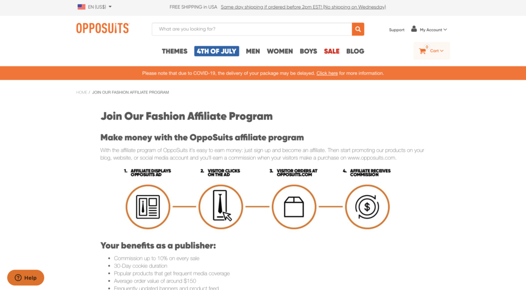 screenshot of the affiliate sign up page for OppoSuits