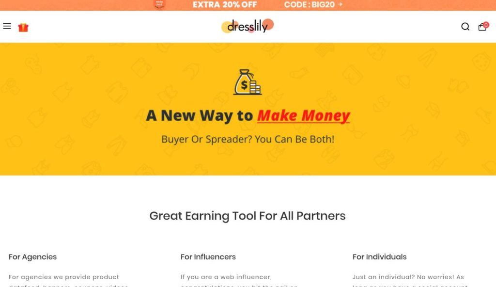 dresslily screenshot affiliate program signup