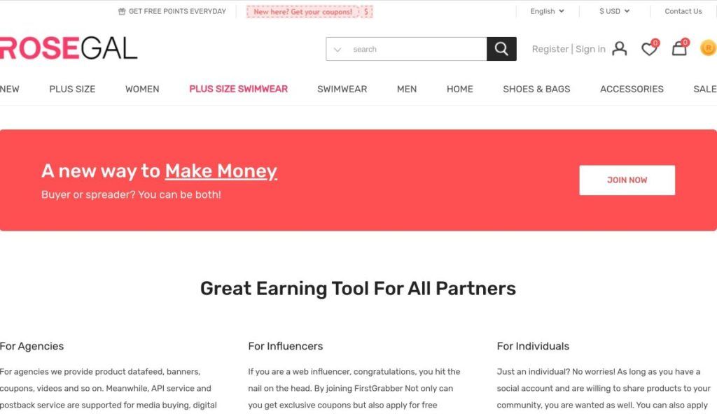 rosegal affiliate program signup make money