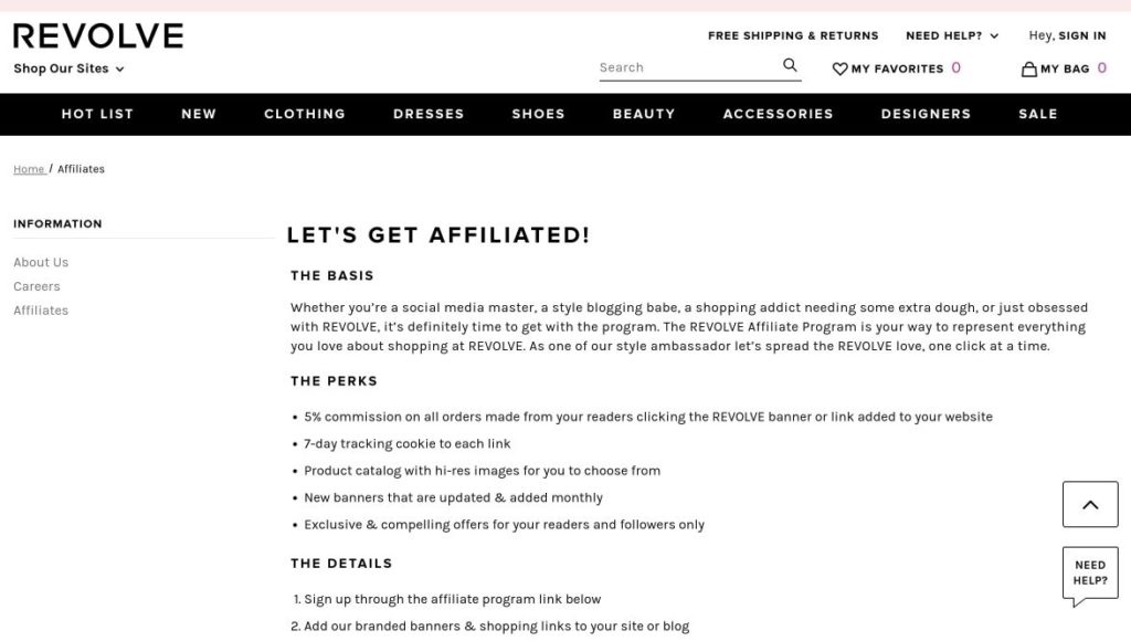 revolve affiliate program signup screenshot