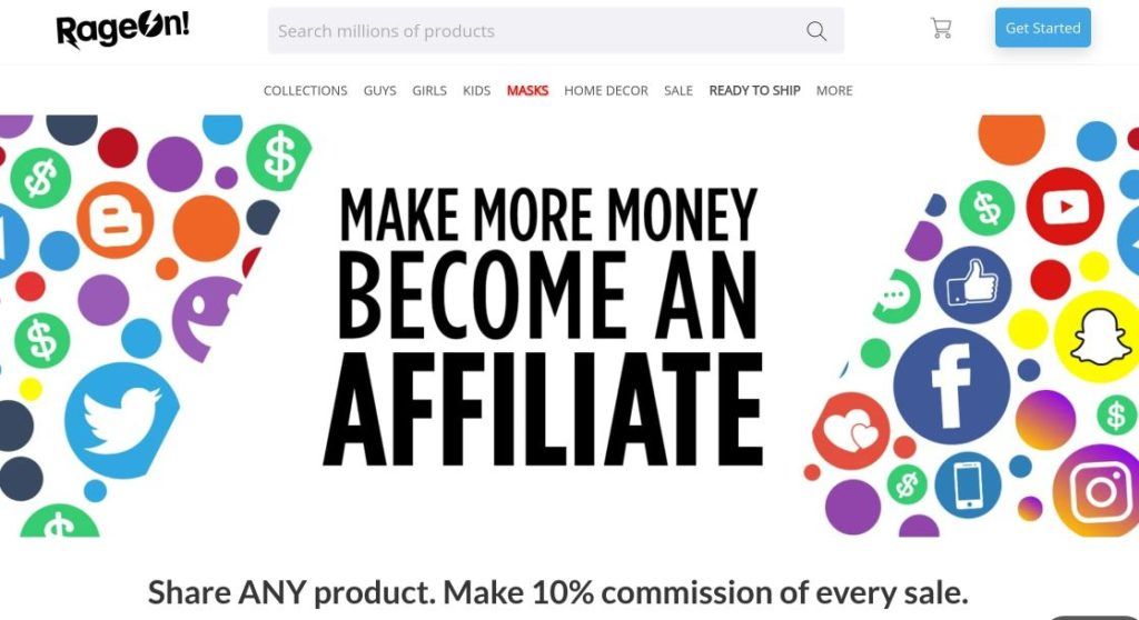 rageon make money affiliate signup screenshot