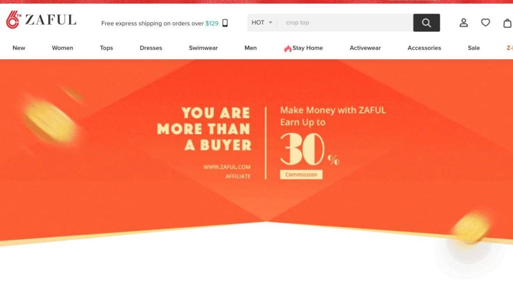 screenshot affiliate program zaful 